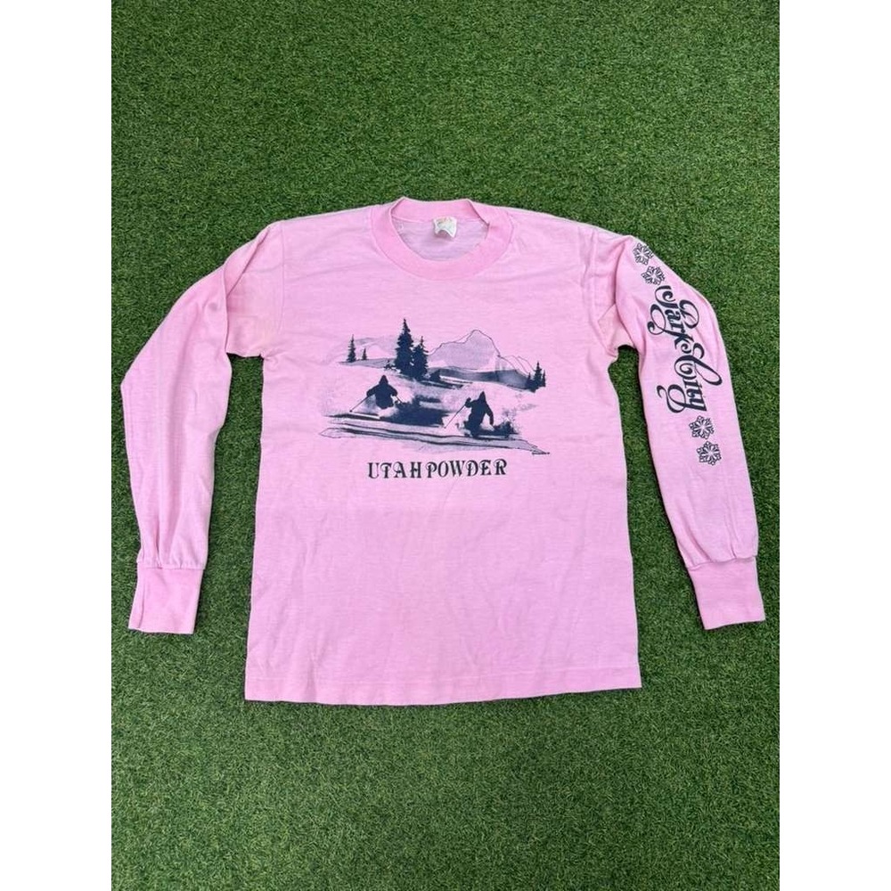 VTG Tee-Jays Hef-T T Shirt‎ Womens Small Pink Utah Powder Park City Ski Graphic